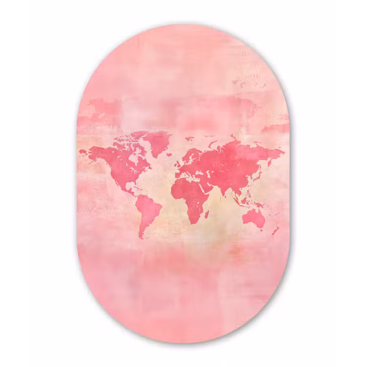 Muurovaal - Glas - Wereldkaart - Roze - Vaag — 1