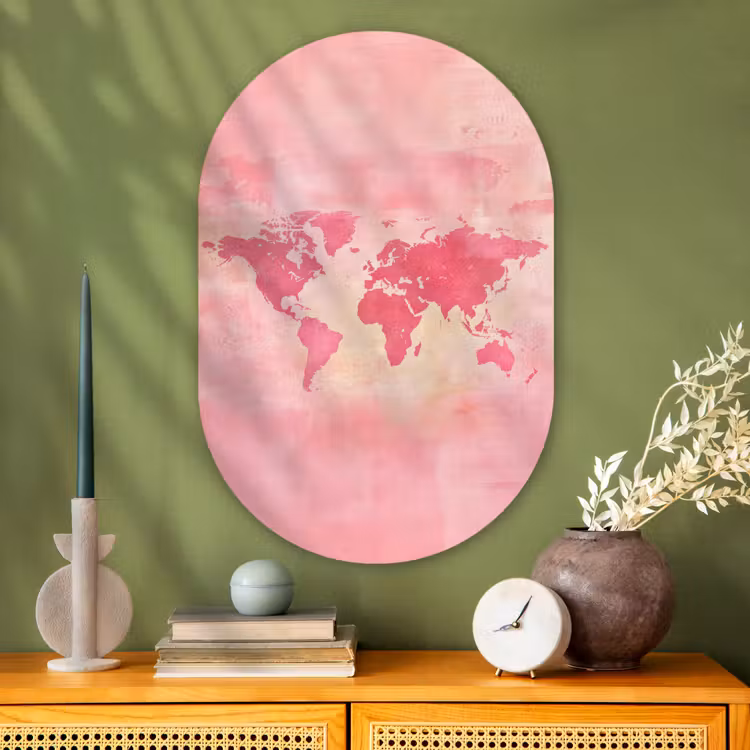 Muurovaal - Glas - Wereldkaart - Roze - Vaag — 2