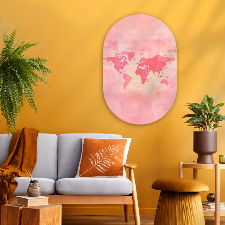 Muurovaal - Glas - Wereldkaart - Roze - Vaag — 3