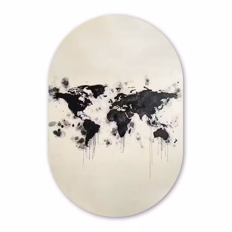 Muurovaal - Glas - Wereldkaart - Zwart - Inkt — 1