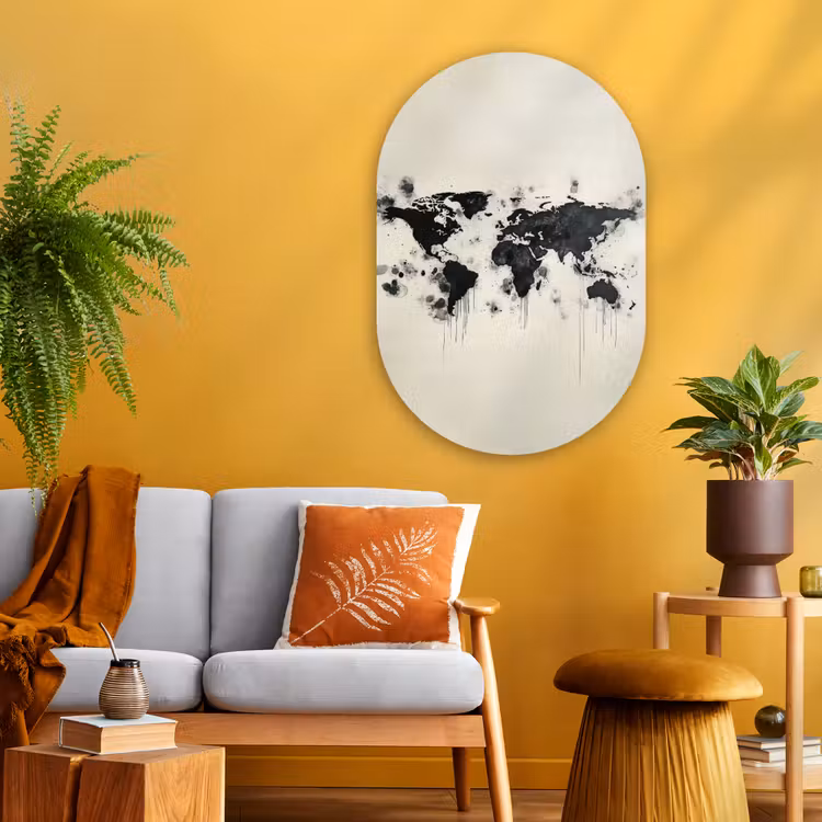 Muurovaal - Glas - Wereldkaart - Zwart - Inkt — 3