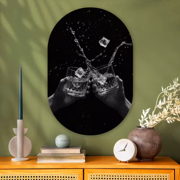 Muurovaal - Glas - Whiskyglazen - Ijs - Spetters - Zwart — 2