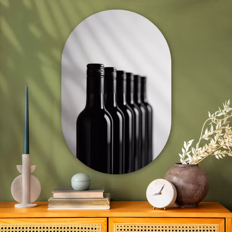 Muurovaal - Glas - Wijnflessen - Zwart - Minimalistisch — 2
