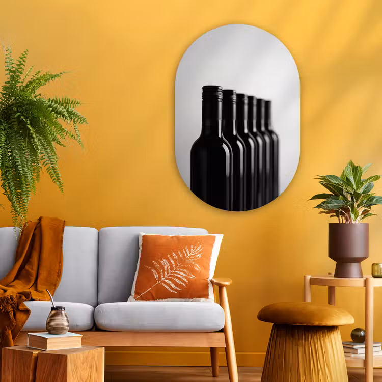 Muurovaal - Glas - Wijnflessen - Zwart - Minimalistisch — 3