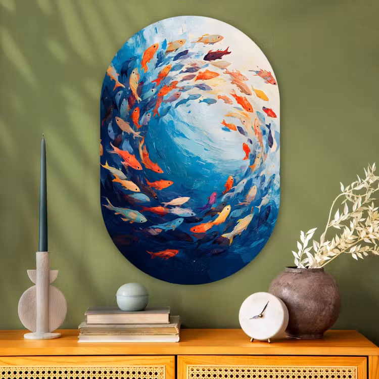 Muurovaal - Glas - Zee - Vissen - Kleurrijk - Dynamisch — 2