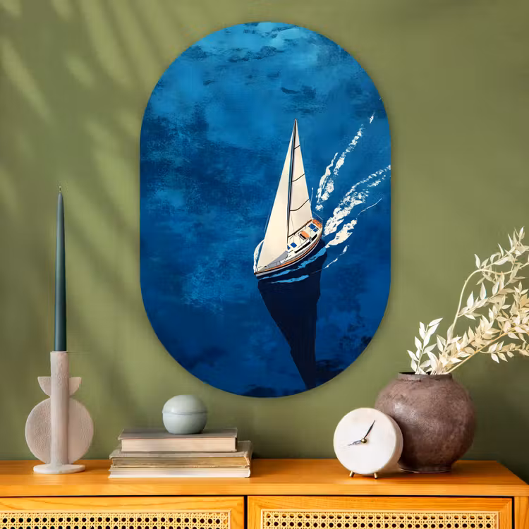 Muurovaal - Glas - Zeilboot - Water - Abstract - Schaduw — 2