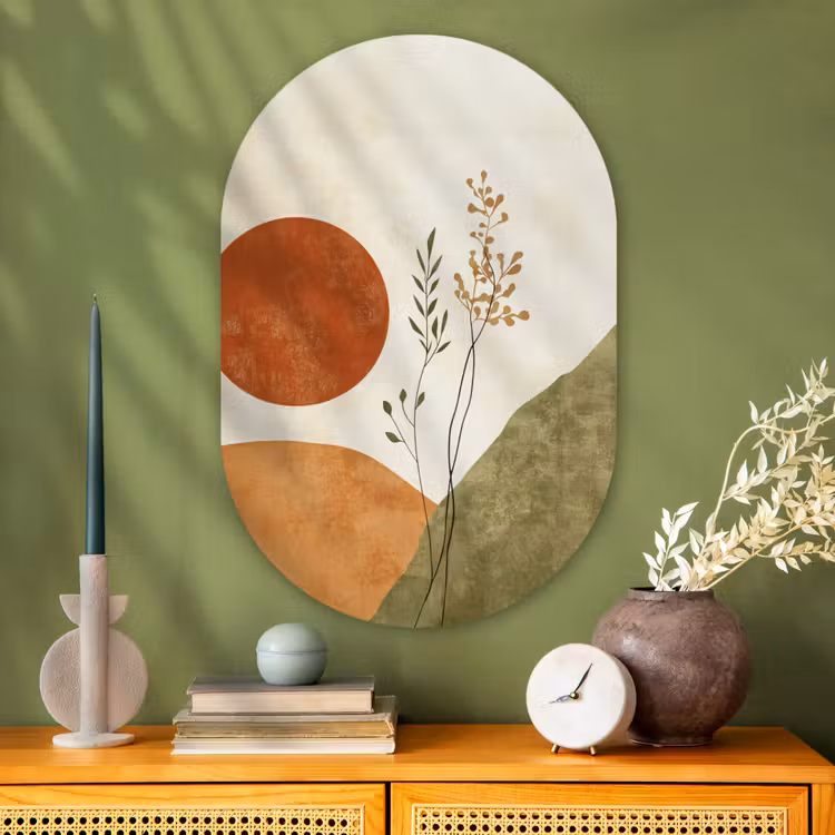 Muurovaal - Glas - Zon - Abstract - Takken - Oranje — 2