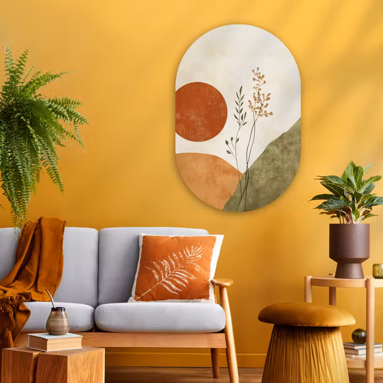 Muurovaal - Glas - Zon - Abstract - Takken - Oranje — 3