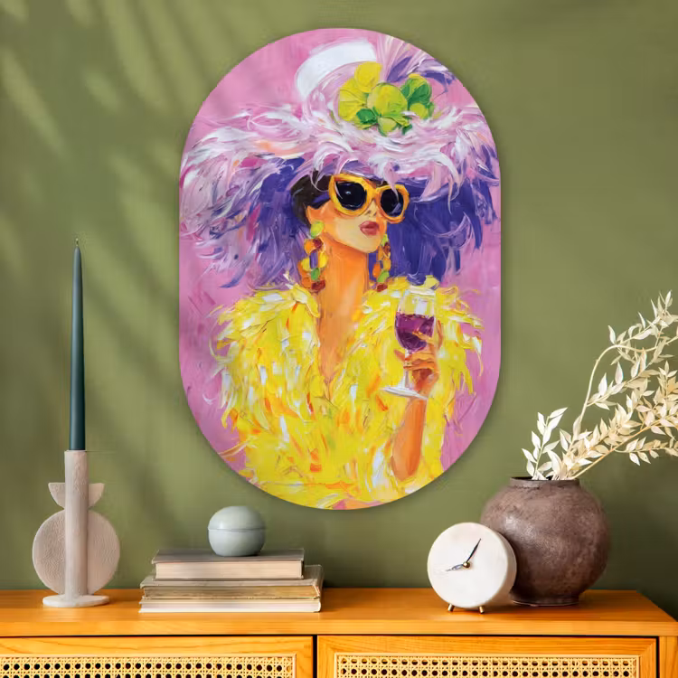 Muurovaal - Glas - Zonnebril - Vrouw - Jas - Veren — 2