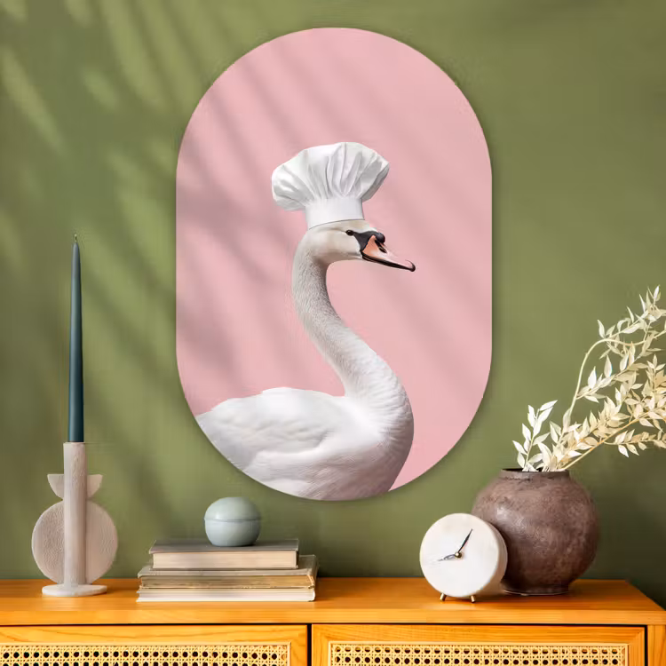 Muurovaal - Glas - Zwaan - Koksmuts - Mooi - Klassiek — 2
