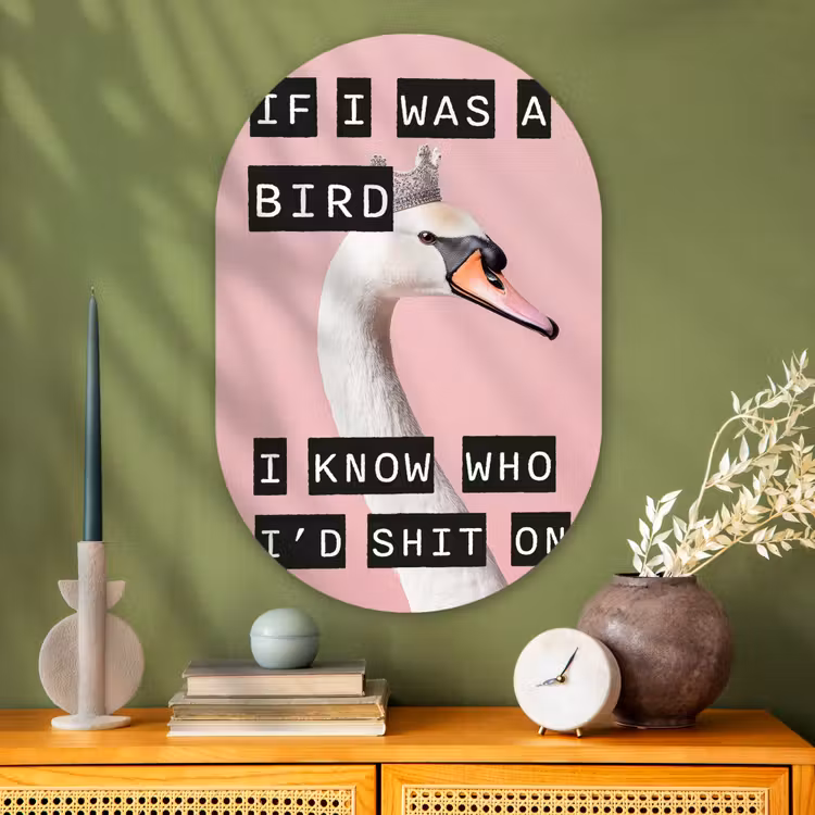 Muurovaal - Glas - Zwaan - Vogel - Decoratie - Roze — 2