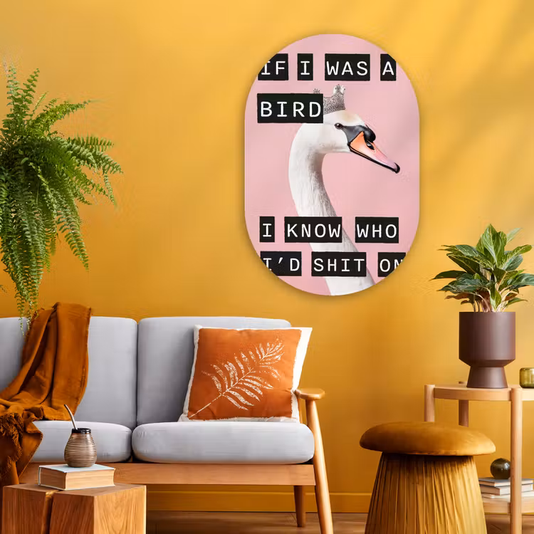 Muurovaal - Glas - Zwaan - Vogel - Decoratie - Roze — 3