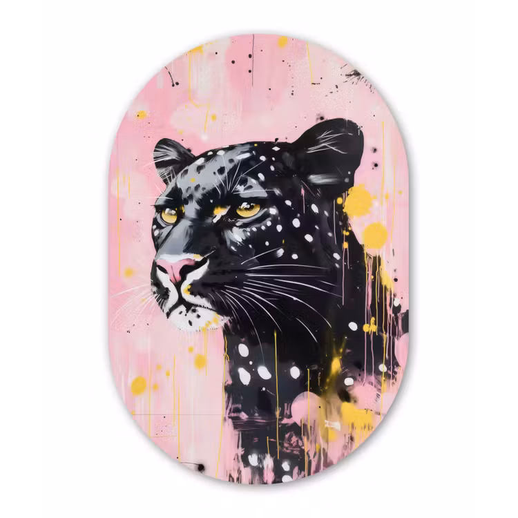 Muurovaal - Glas - Zwart - Panter - Roze - Abstract — 1