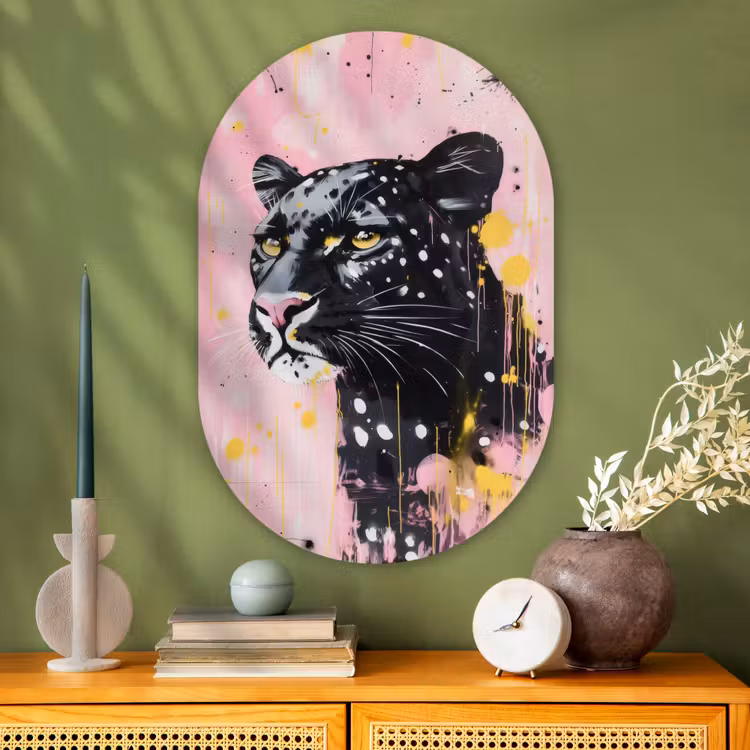 Muurovaal - Glas - Zwart - Panter - Roze - Abstract — 2