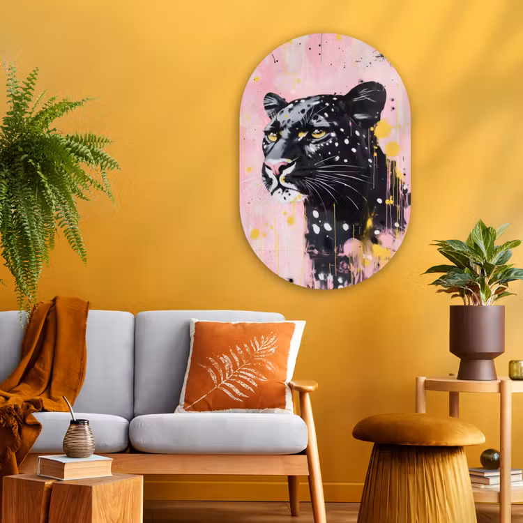 Muurovaal - Glas - Zwart - Panter - Roze - Abstract — 3