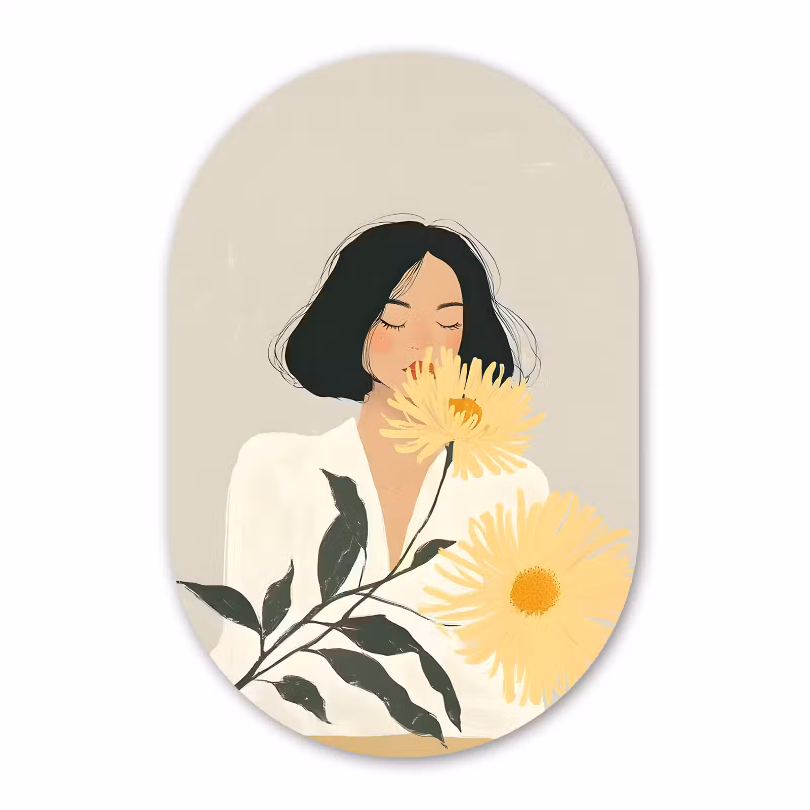 Muurovaal - Glas - Vrouw - Bloem - Geel - Minimalistisch — 1