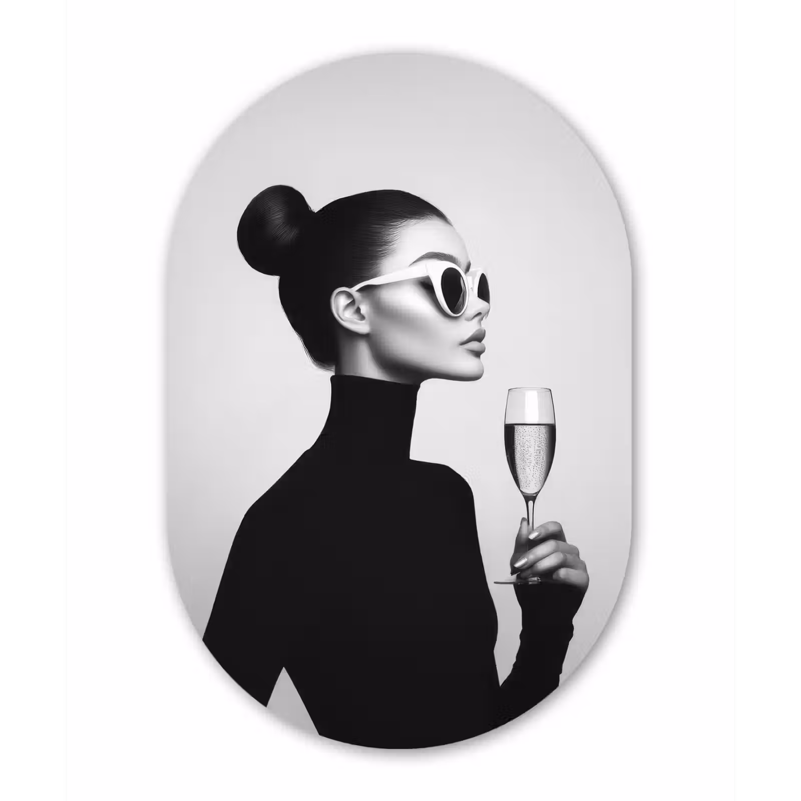 Muurovaal - Glas - Vrouw - Champagne - Modern — 1