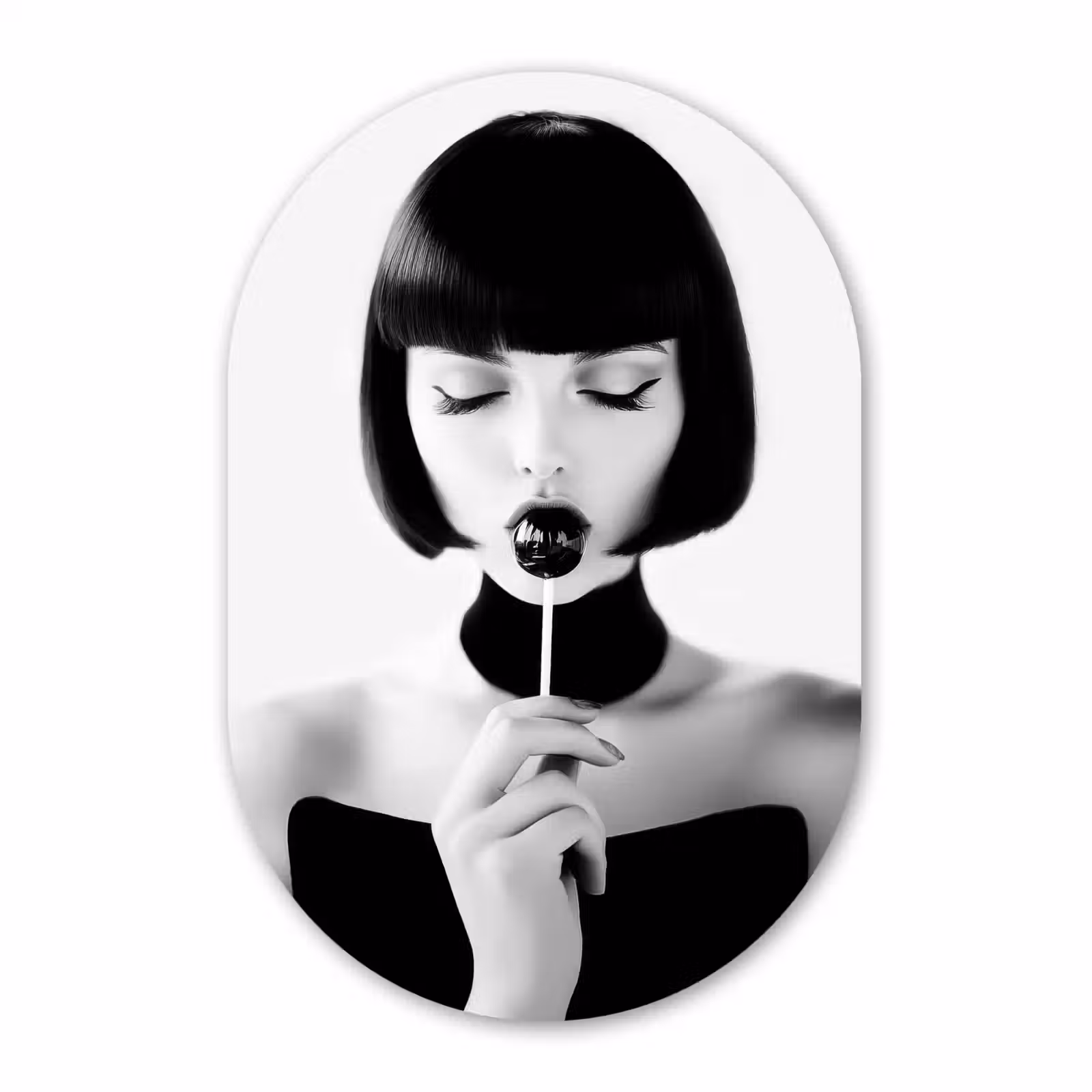Muurovaal - Glas - Vrouw - Lolly - Zwart - Wit — 1