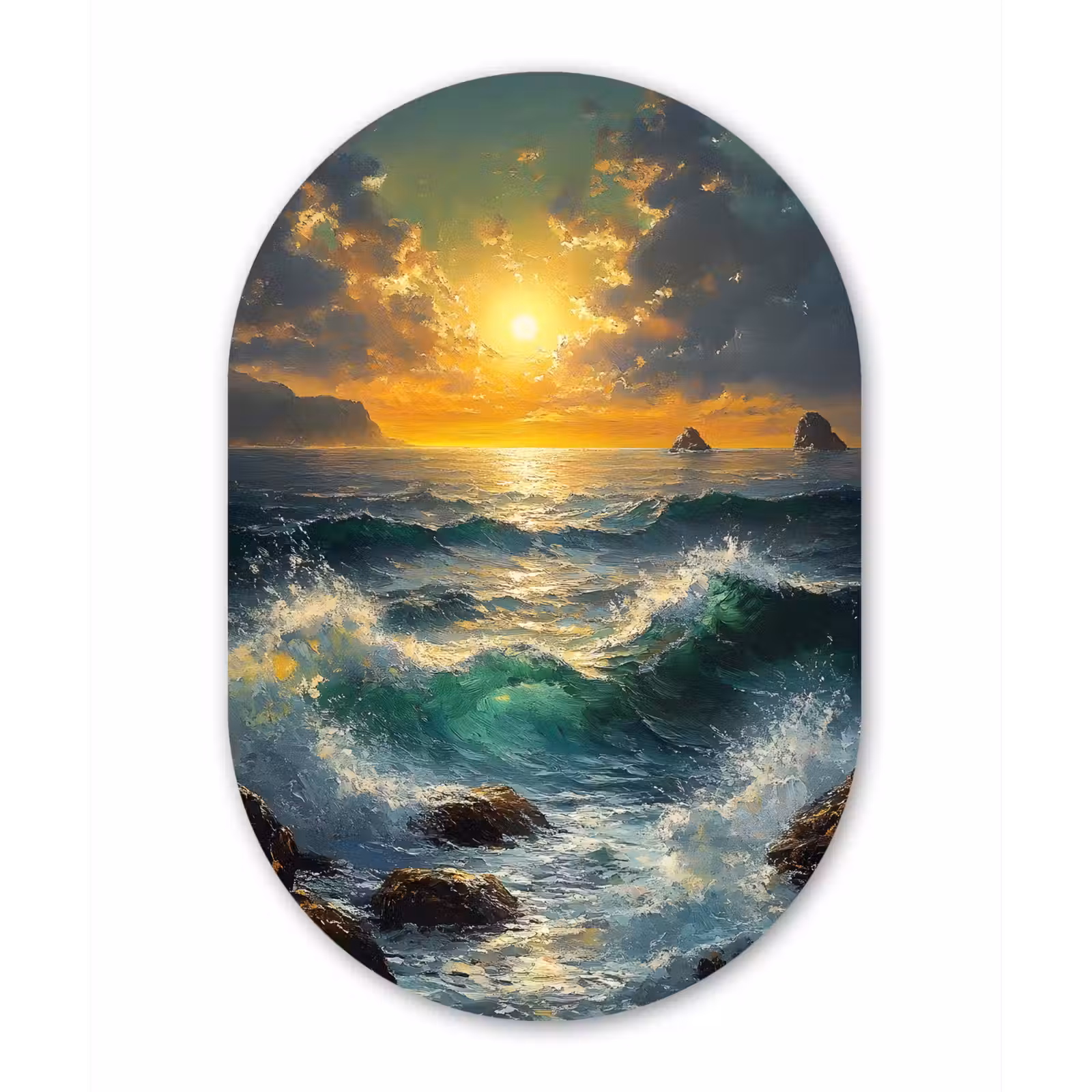 Muurovaal - Glas - Zee - Zon - Golven - Rotsen — 1