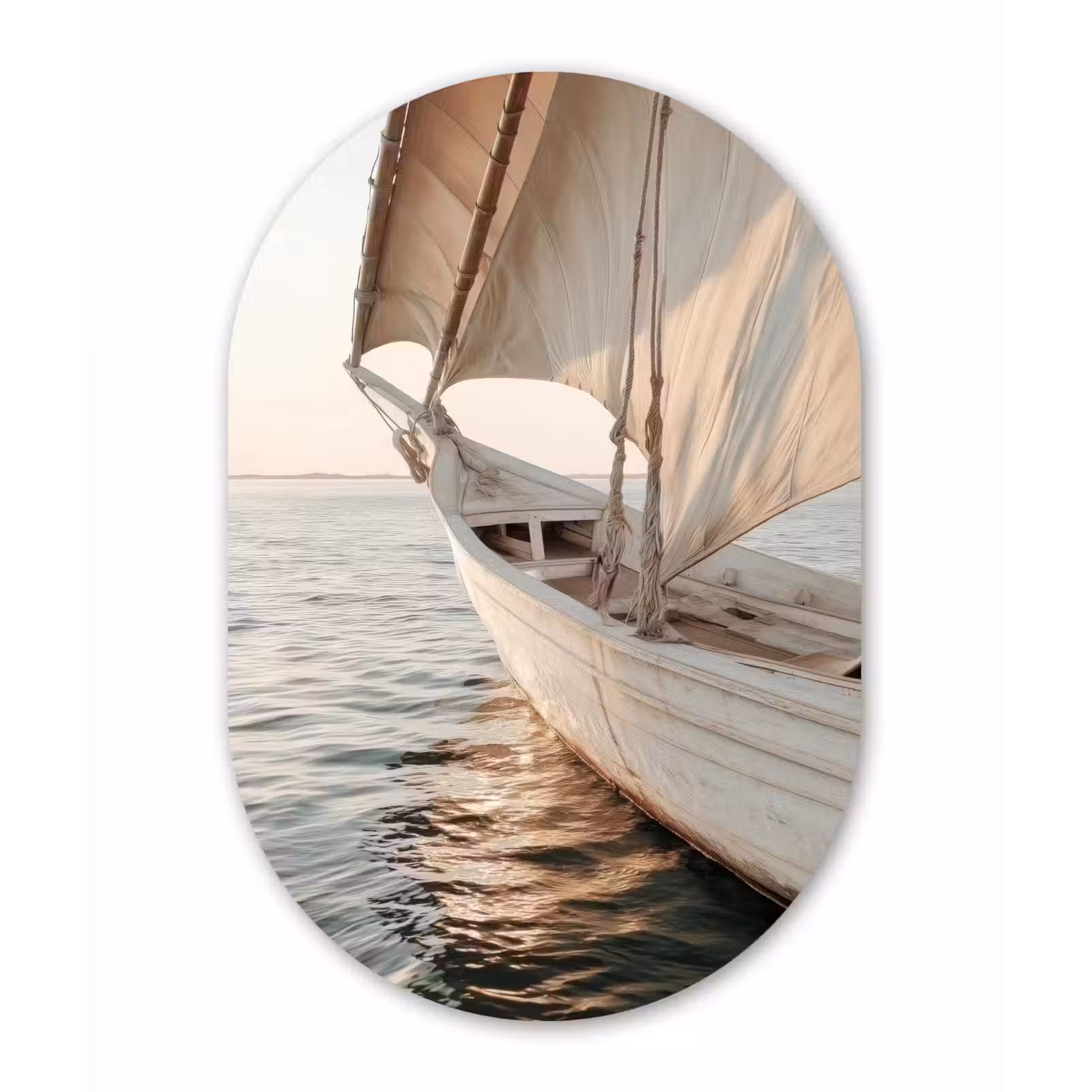 Muurovaal - Glas - Zeilboot - Zee - Beige - Zon — 1
