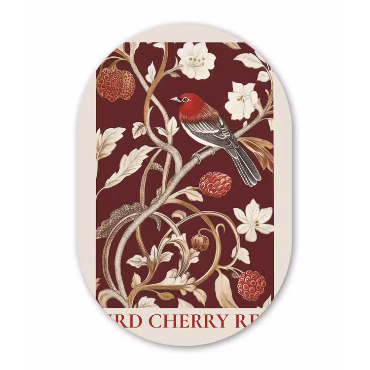 Muurovaal - Glas - Vogel - Bordeaux - Bloemen - Bessen — 1
