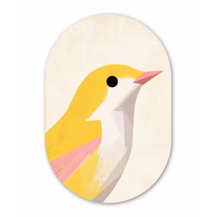 Muurovaal - Glas - Vogel - Minimalistisch - Geel — 1