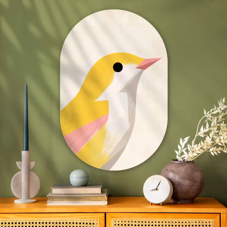 Muurovaal - Glas - Vogel - Minimalistisch - Geel — 2