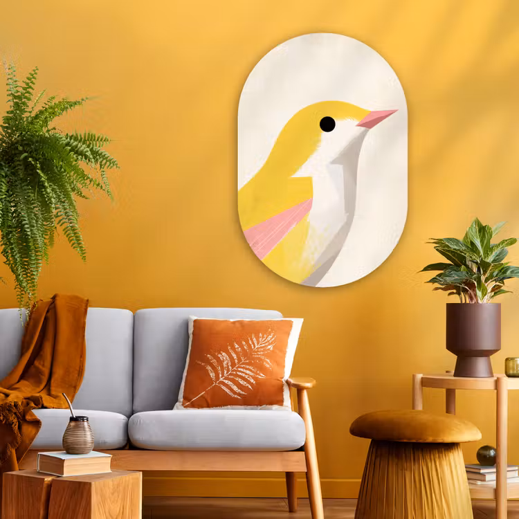 Muurovaal - Glas - Vogel - Minimalistisch - Geel — 3