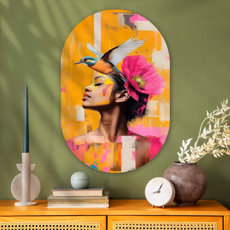 Muurovaal - Glas - Vogel - Vrouw - Abstract - Bloem — 2