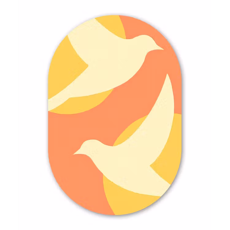 Muurovaal - Glas - Vogels - Cirkels - Geel — 1