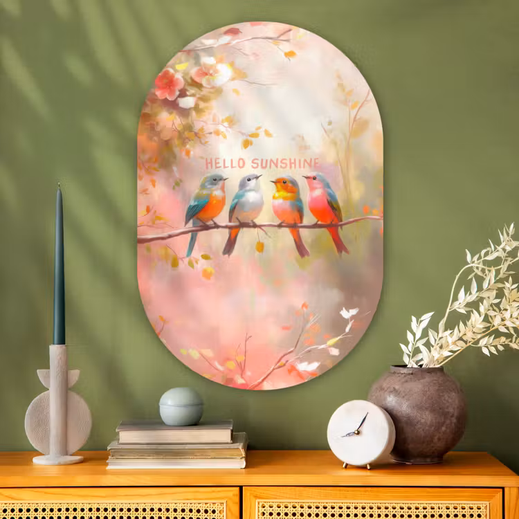 Muurovaal - Glas - Vogels - Tak - Quote - Roze — 2