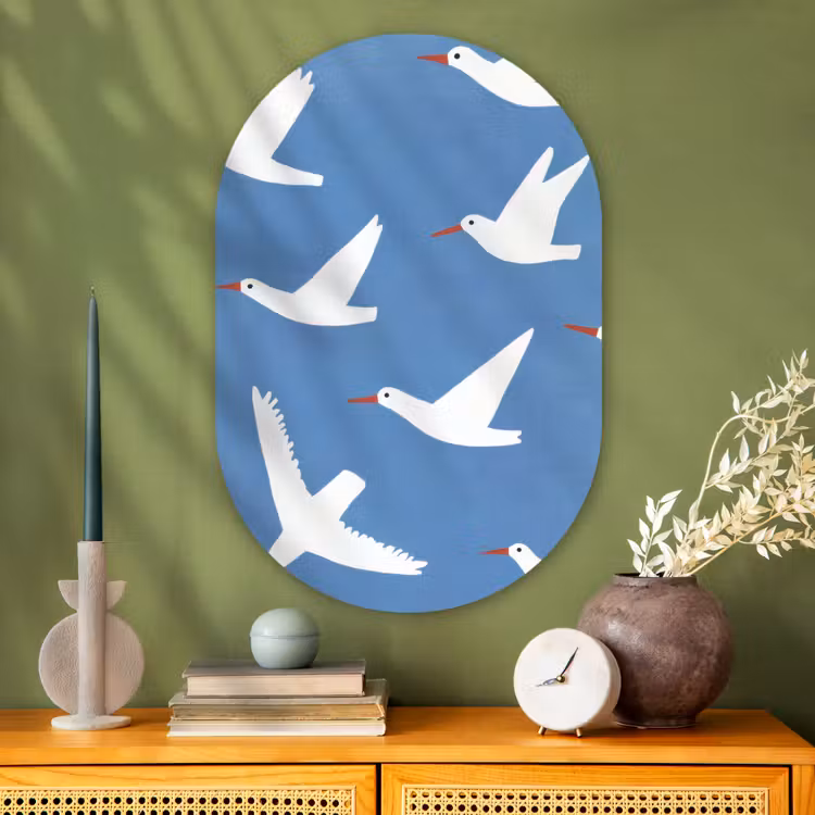 Muurovaal - Glas - Vogels - Wit - Patroon — 2