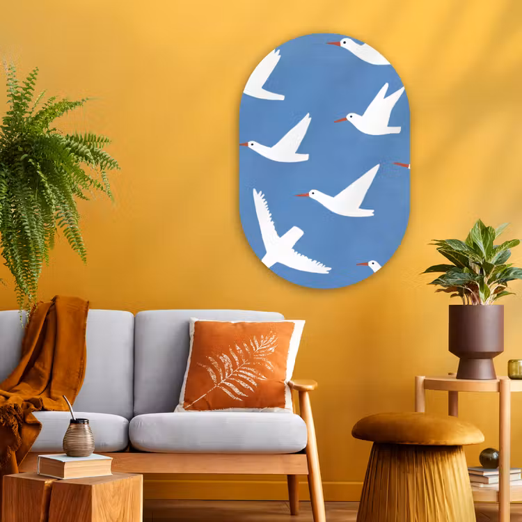 Muurovaal - Glas - Vogels - Wit - Patroon — 3