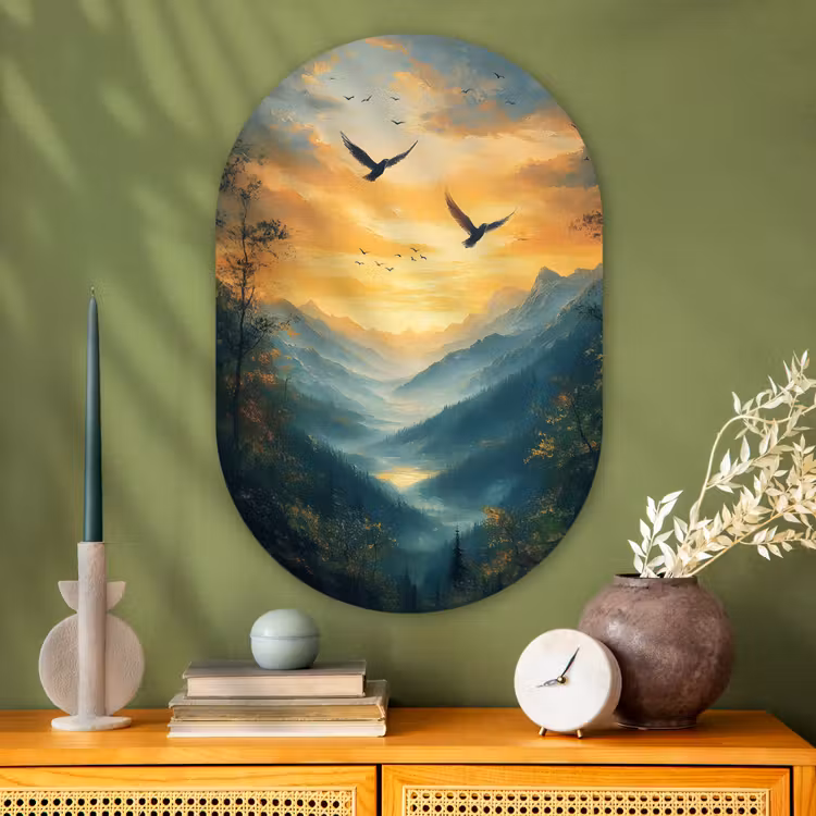 Muurovaal - Glas - Vogels - Zon - Bomen - Groen — 2