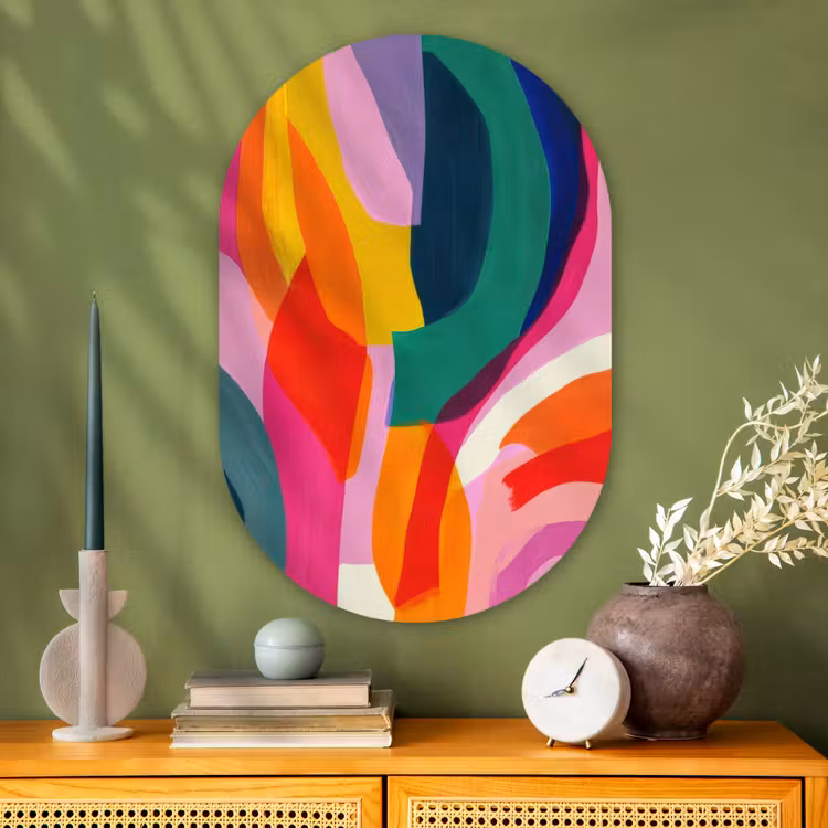 Muurovaal - Glas - Vormen - Golvend - Abstract - Felroze — 2