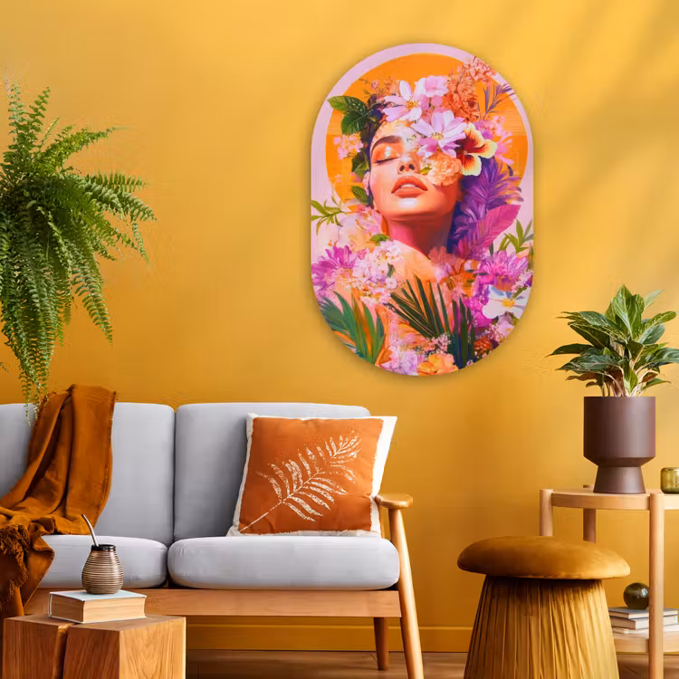 Muurovaal - Glas - Vrouw - Abstract - Cirkel - Bloemen — 3