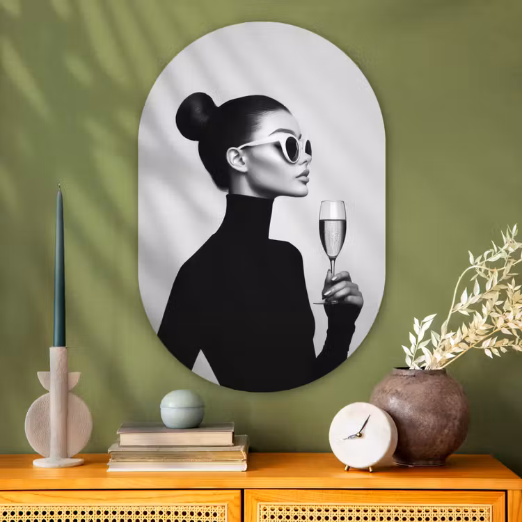 Muurovaal - Glas - Vrouw - Champagne - Modern — 2