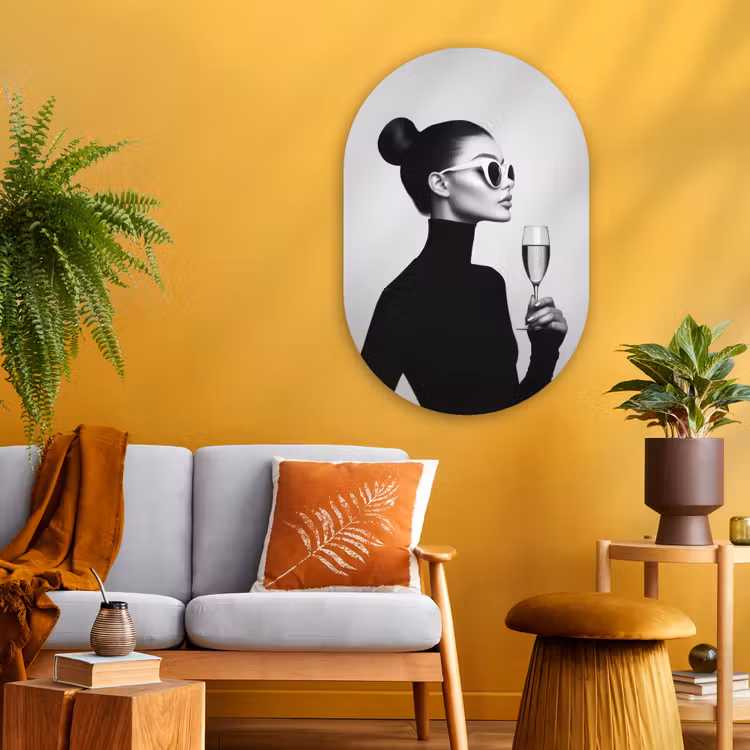 Muurovaal - Glas - Vrouw - Champagne - Modern — 3