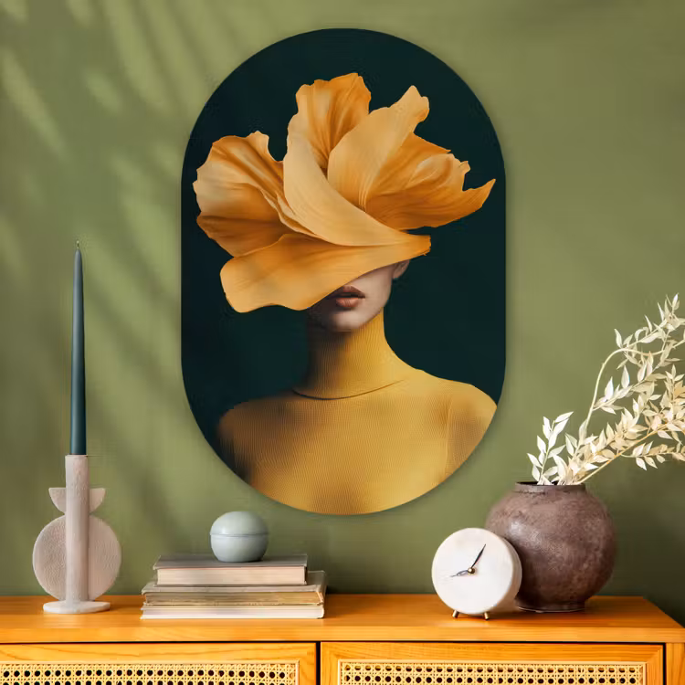 Muurovaal - Glas - Vrouw - Hoed - Geel — 2