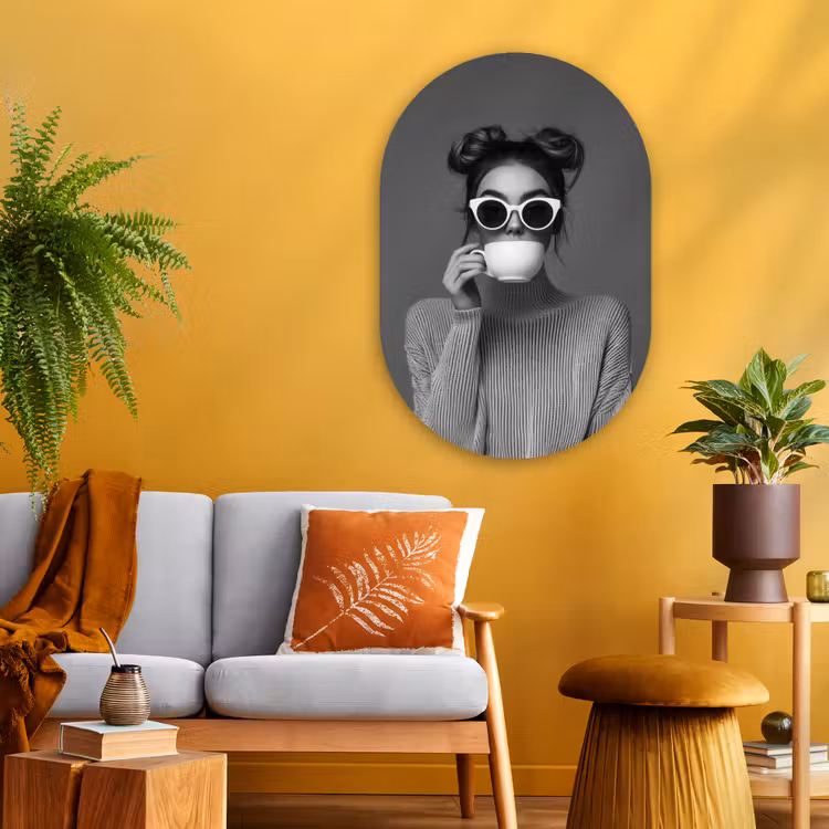 Muurovaal - Glas - Vrouw - Koffie - Zwart - Wit — 3