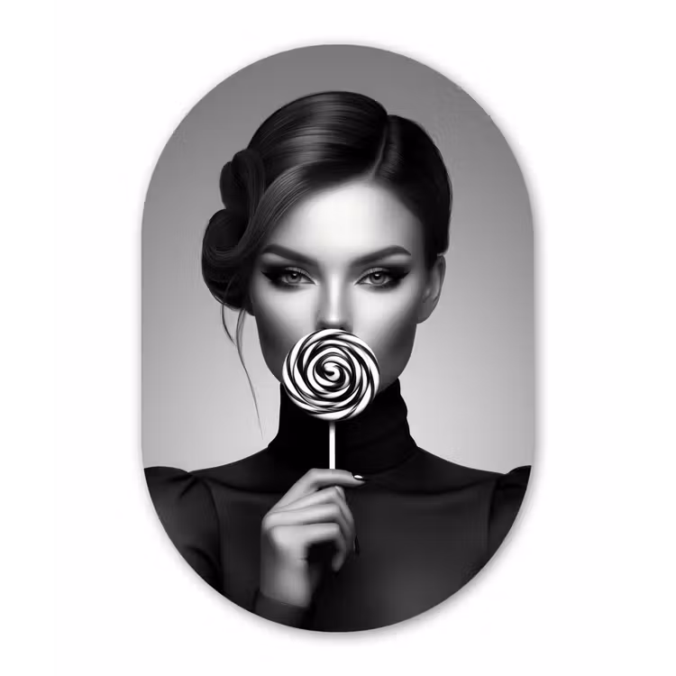 Muurovaal - Glas - Vrouw - Lolly - Zwart — 1