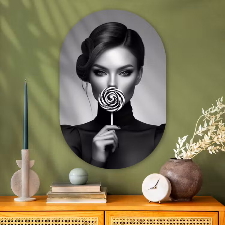 Muurovaal - Glas - Vrouw - Lolly - Zwart — 2
