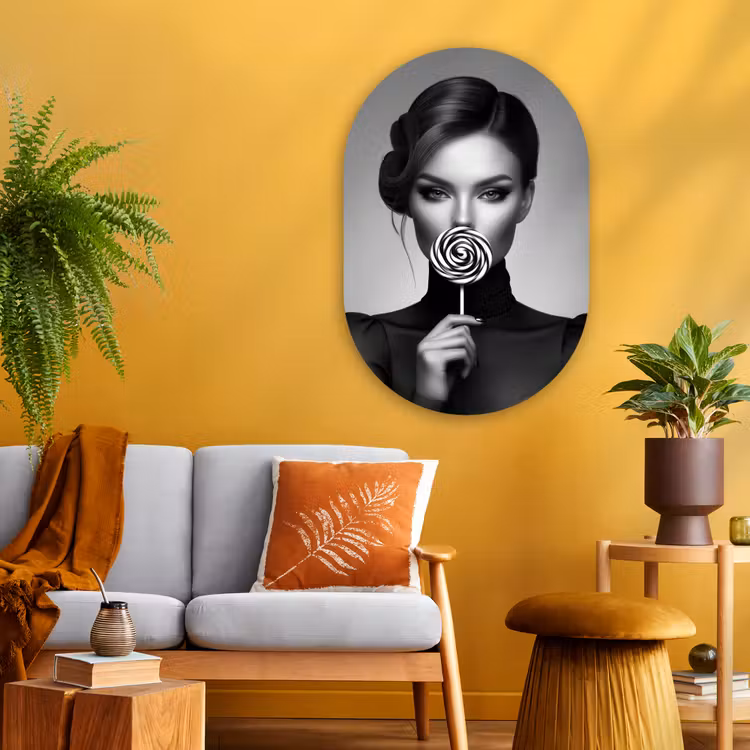 Muurovaal - Glas - Vrouw - Lolly - Zwart — 3