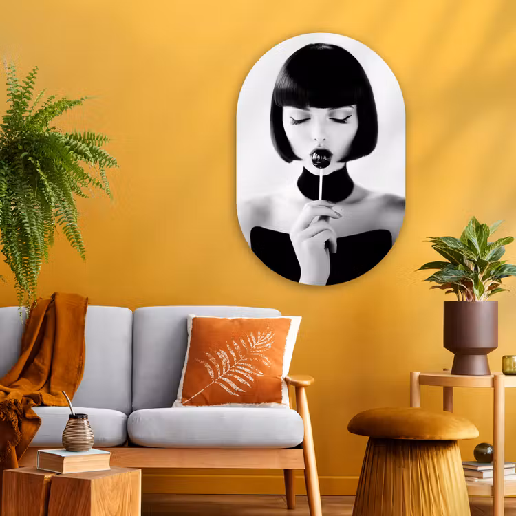 Muurovaal - Glas - Vrouw - Lolly - Zwart - Wit — 3