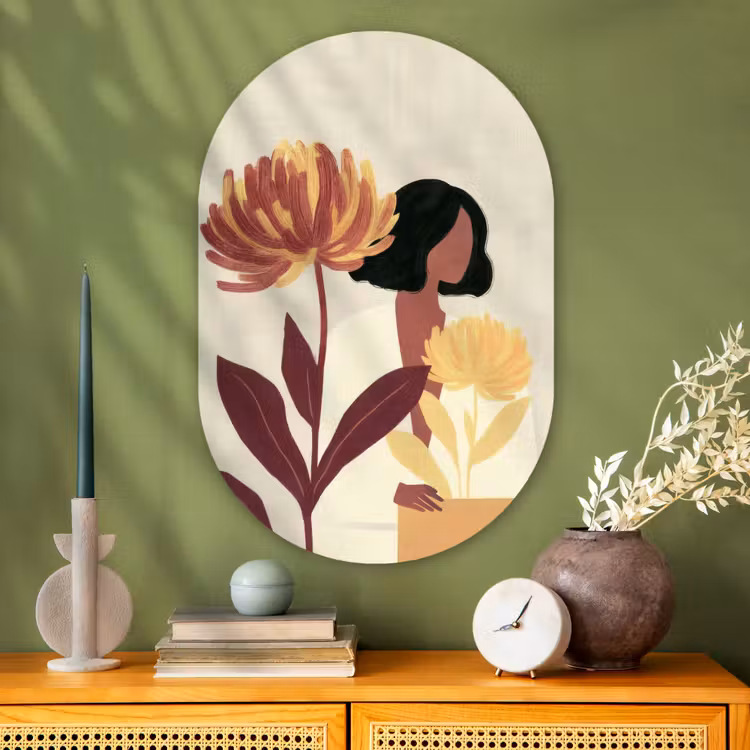 Muurovaal - Glas - Vrouw - Minimalistisch - Bloem — 2