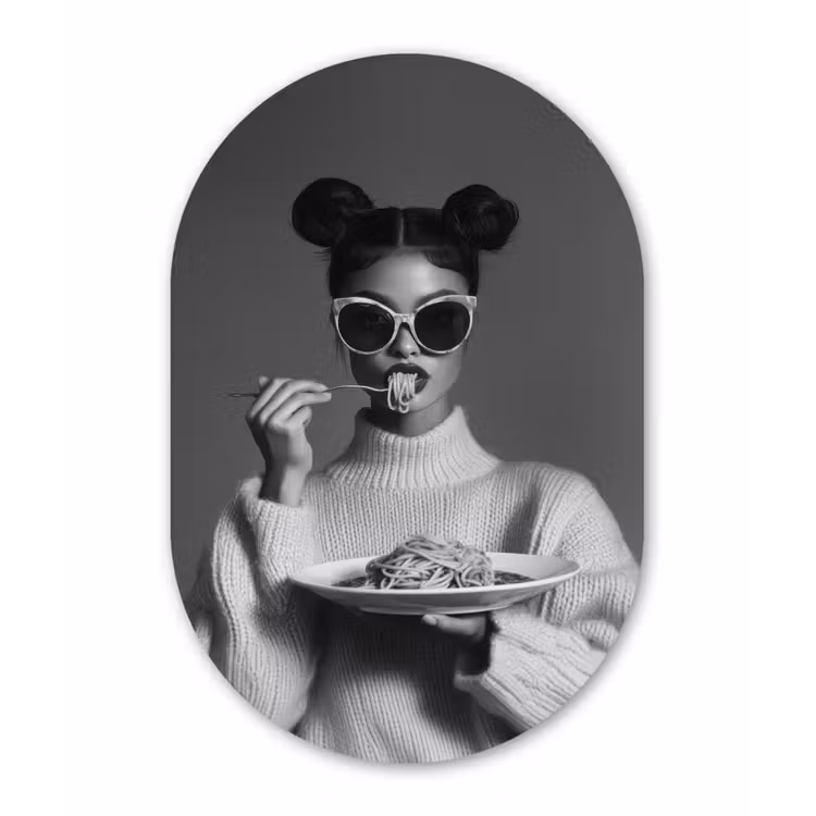 Muurovaal - Glas - Vrouw - Pasta - Zonnebril — 1
