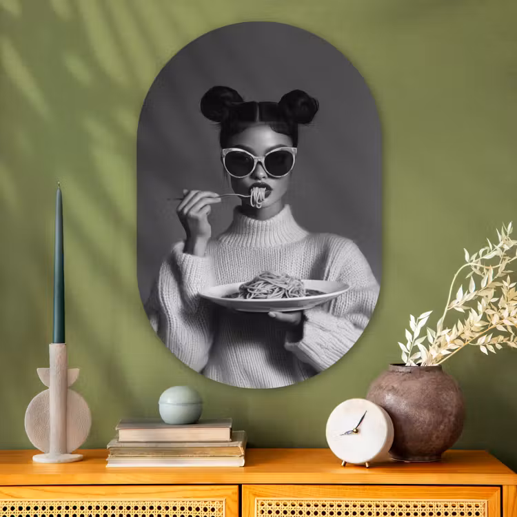 Muurovaal - Glas - Vrouw - Pasta - Zonnebril — 2