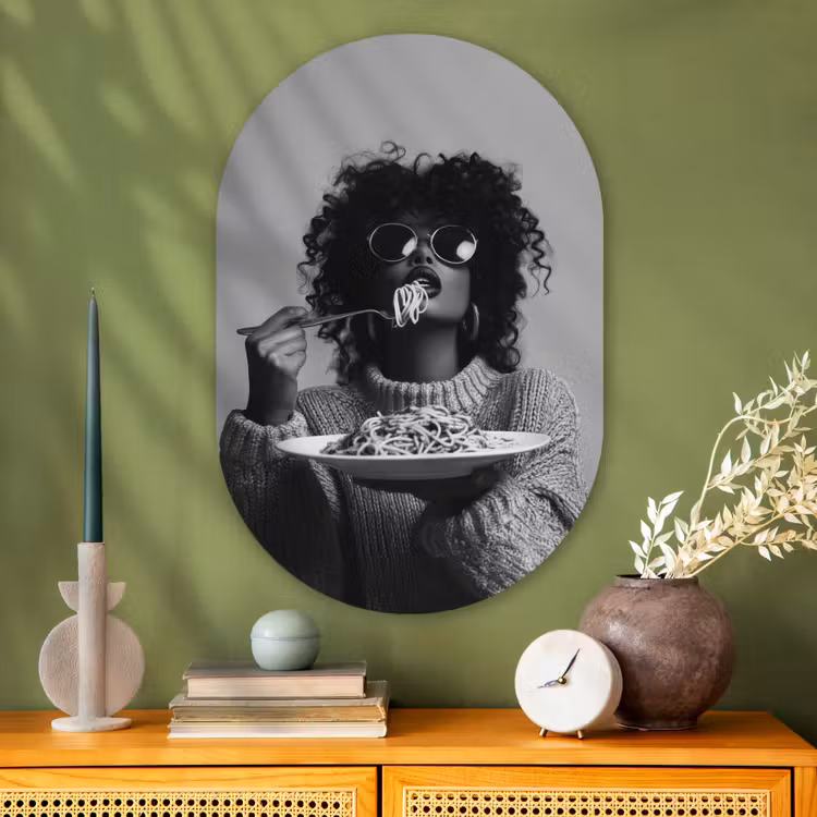 Muurovaal - Glas - Vrouw - Pasta - Zwart - Wit — 2