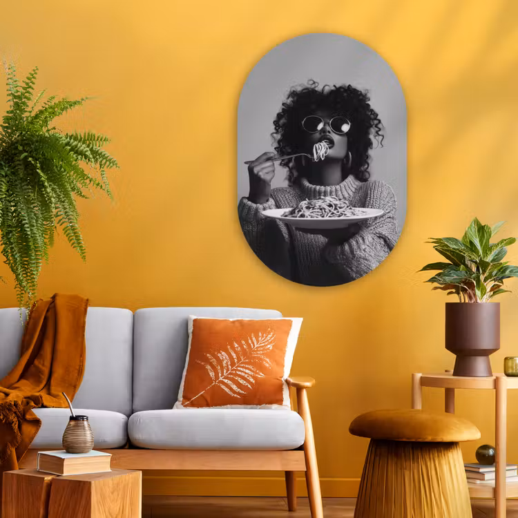 Muurovaal - Glas - Vrouw - Pasta - Zwart - Wit — 3