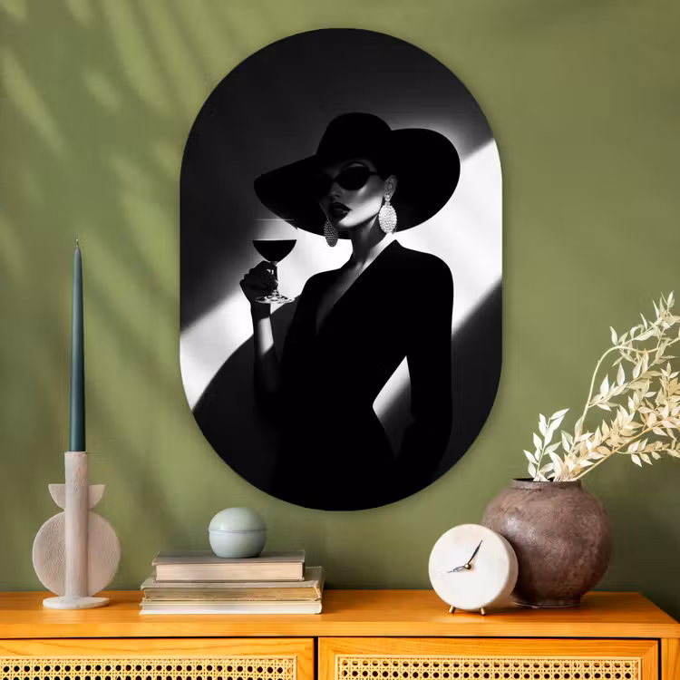 Muurovaal - Glas - Vrouw - Wijn - Chic — 2